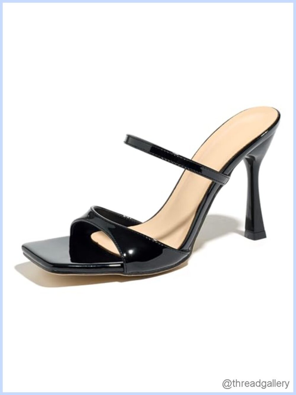 Patent Leather Kitten Heel Mules Square Toe Slip-On Dress Sandals